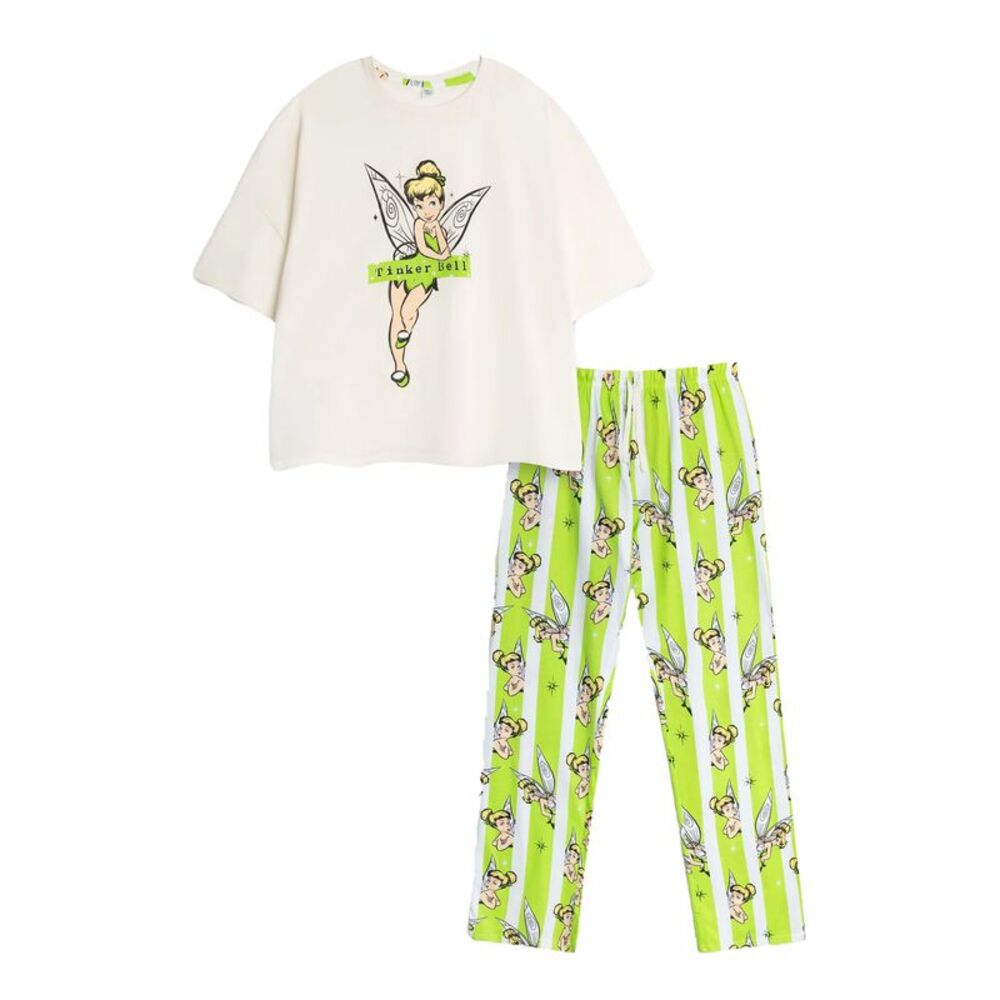 Tinkerbell Womens/Ladies Short-Sleeved Long Pyjama Set / White/Green